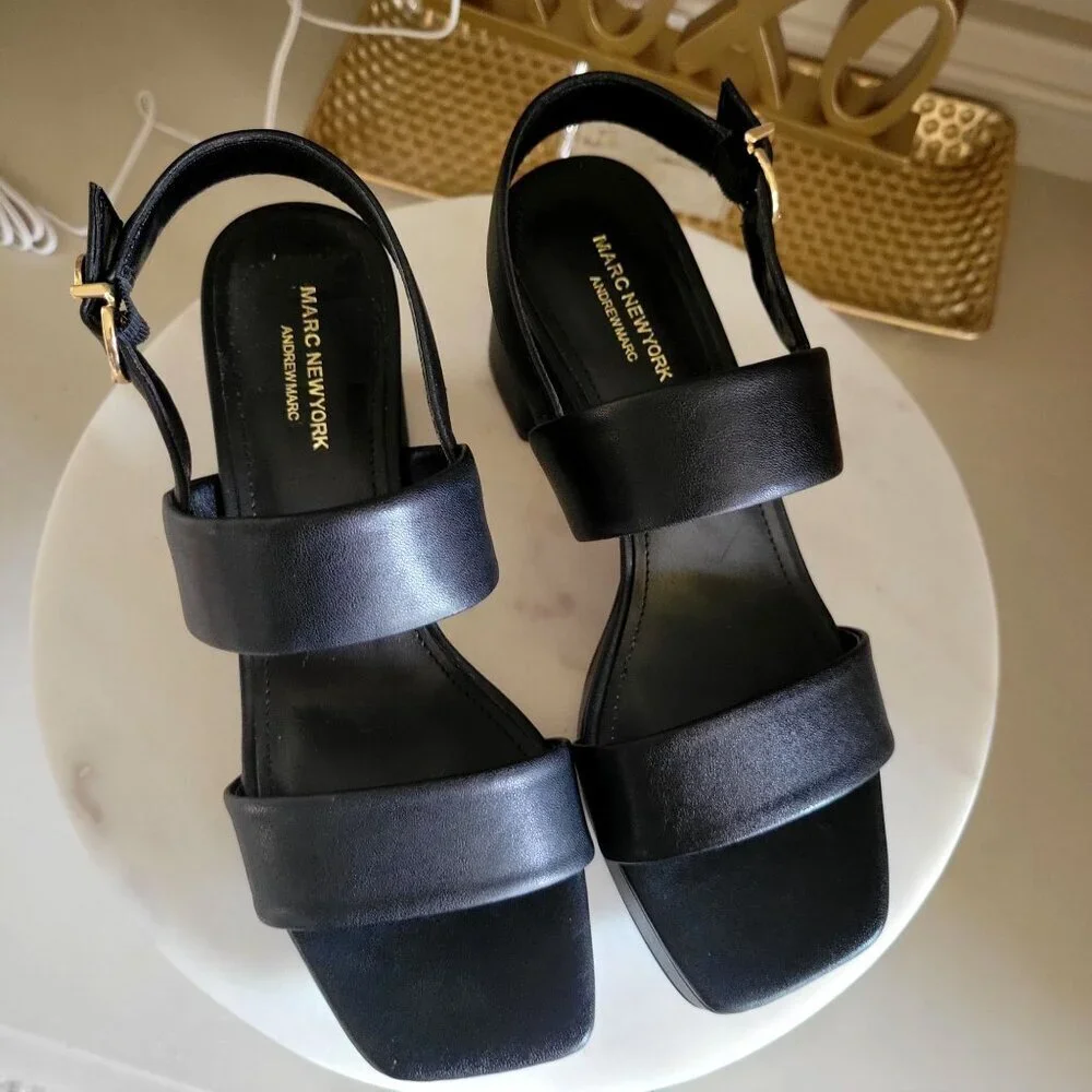 Marc New York Andrew Marc Black Block SERENA Platform Heeled Sandals 6M